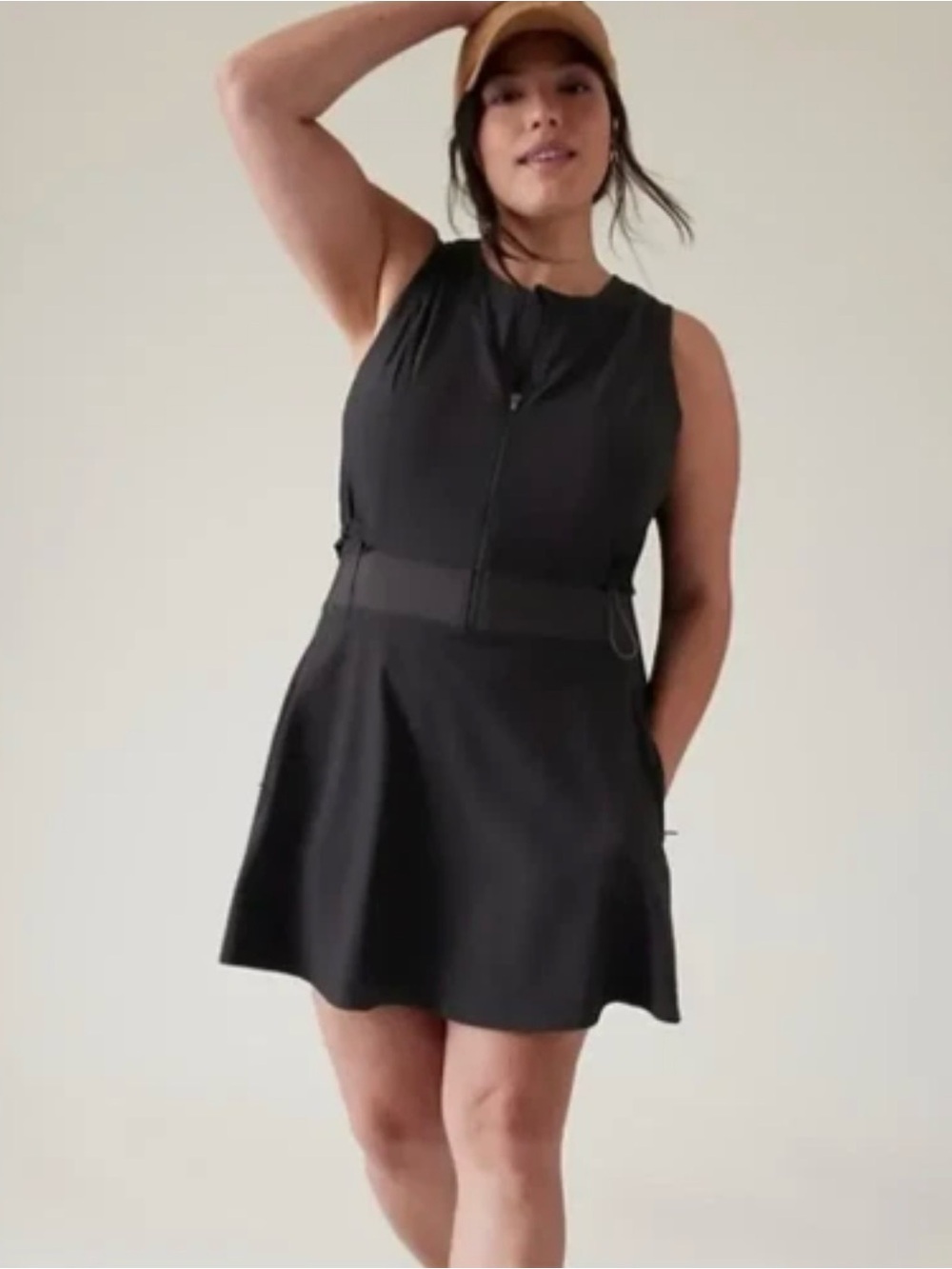 Athleta Venture Out Black Sleeveless Zip-Front A-Line Mini Dress 14P NWOT